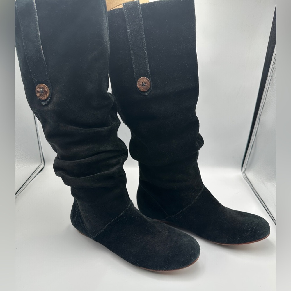 Ugg Highkoo Black Suede Leather Slouch Boots  Size 8.5 Discontinued Style